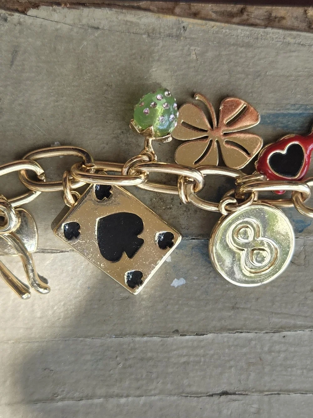 Gold Charm Bracelet with Pink & Green Accents - Women's Fashion Bracelet